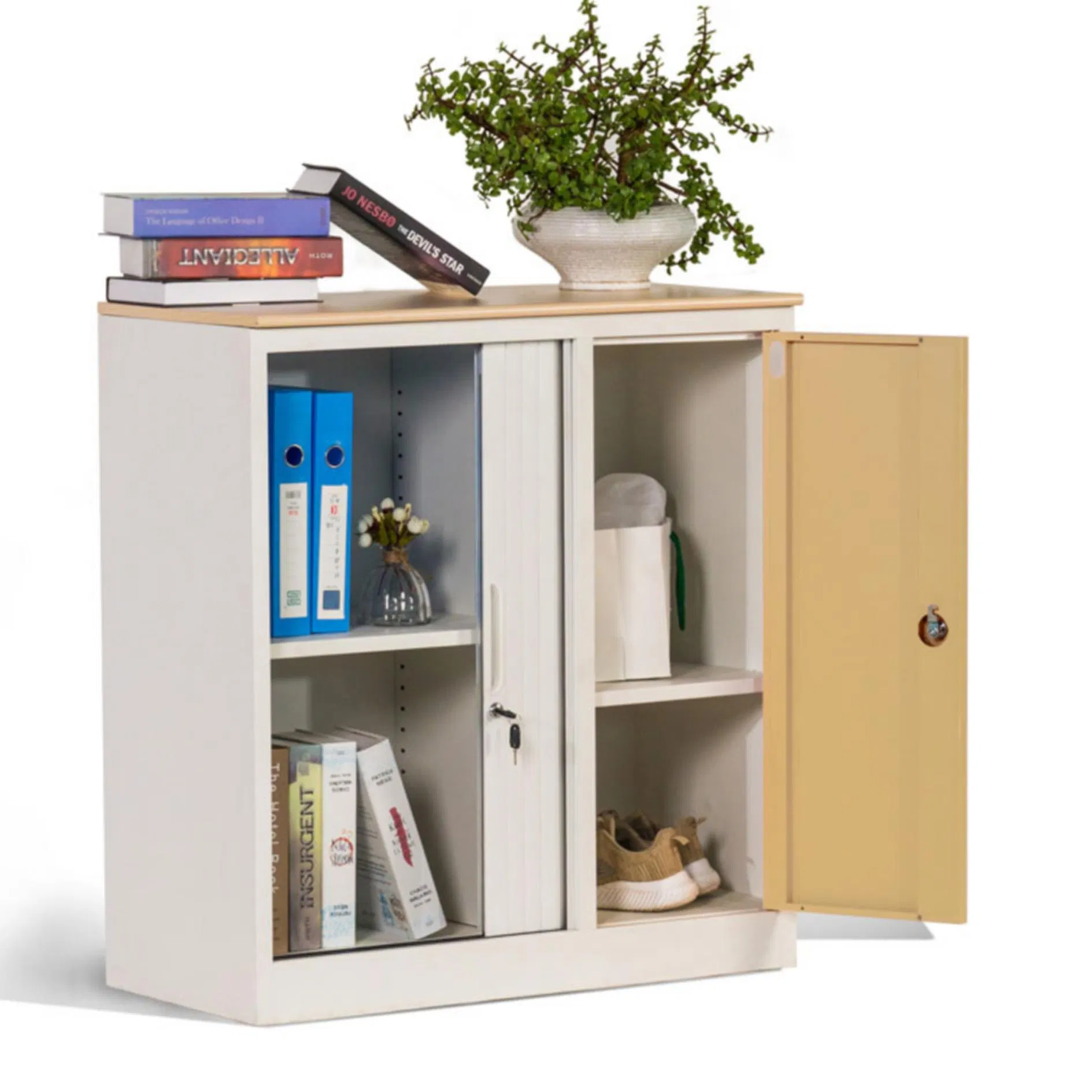 Counter Height Storage Cabinets Cupboard with Tambour Doors
