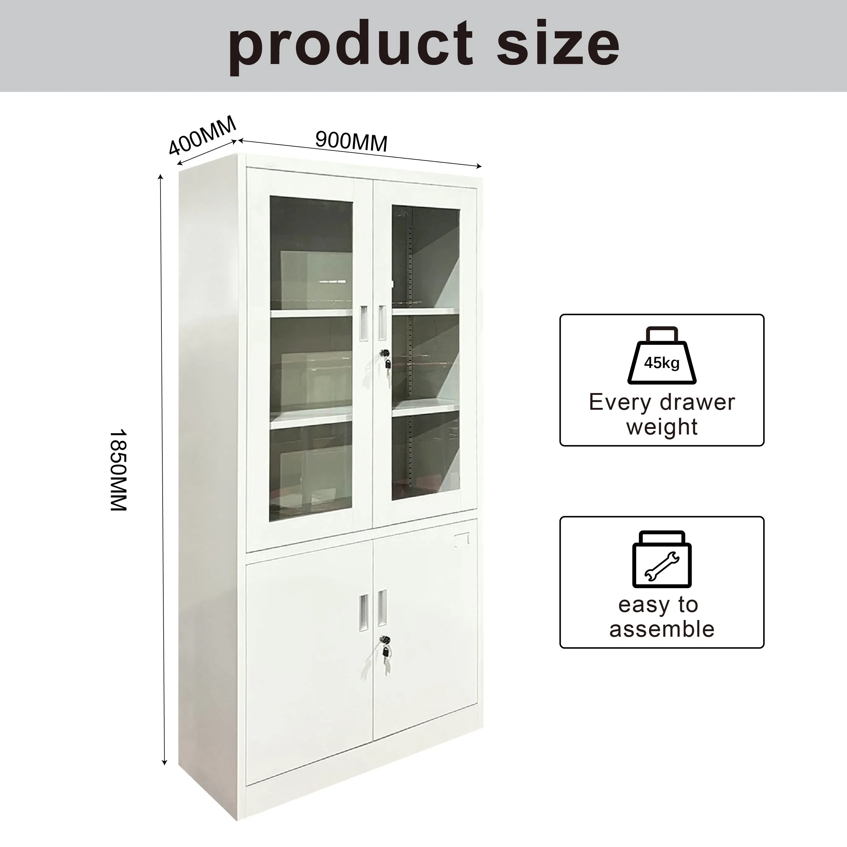 Customize Glass Door Lockable Steel Filing Cabinet Metal Office Storage File Cabinet
