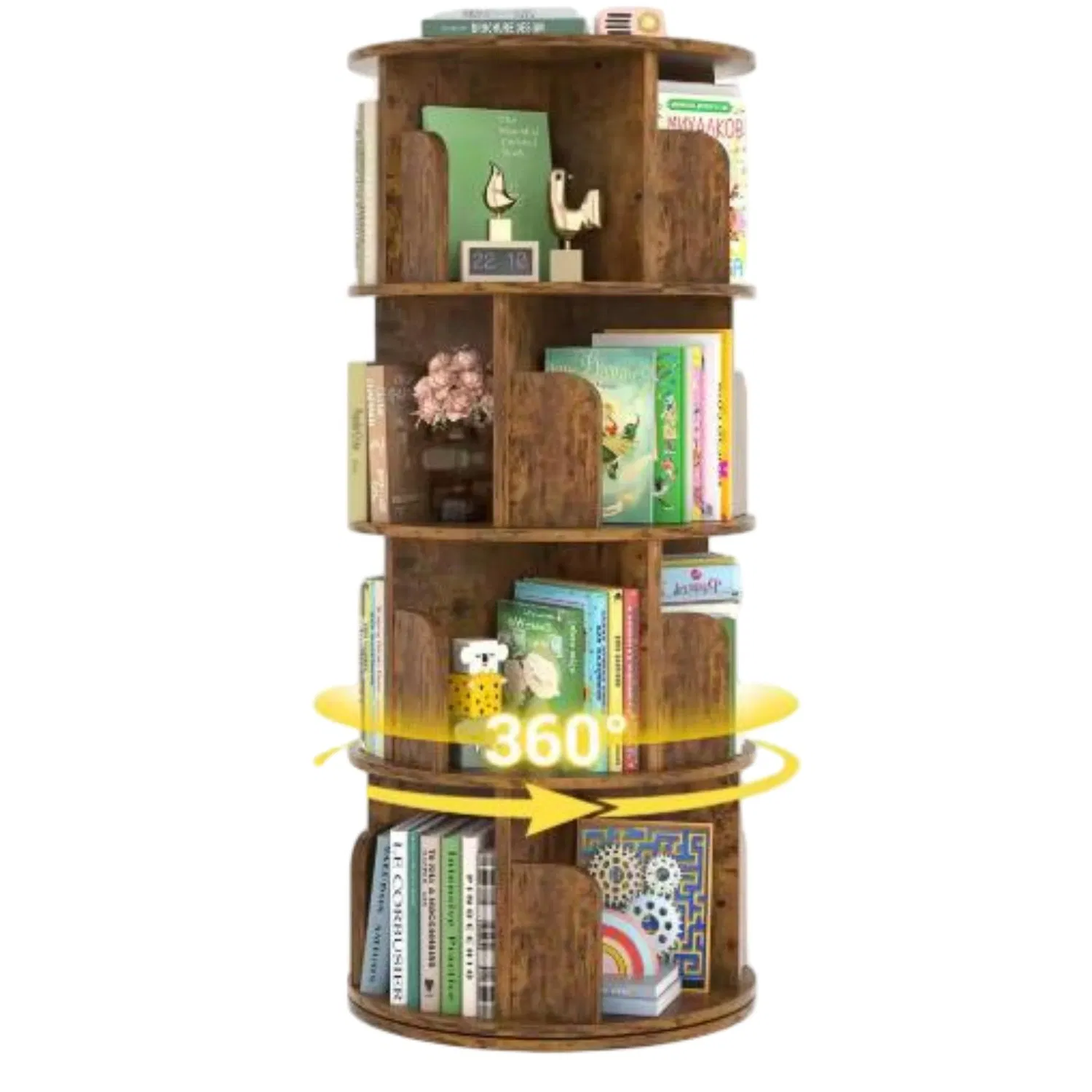 Wholesale Rotating Multi-Tier Cylindrical Wooden Bookcase Space-Saving Storage 360-Degree Display Shelf Modern Home Office Furniture