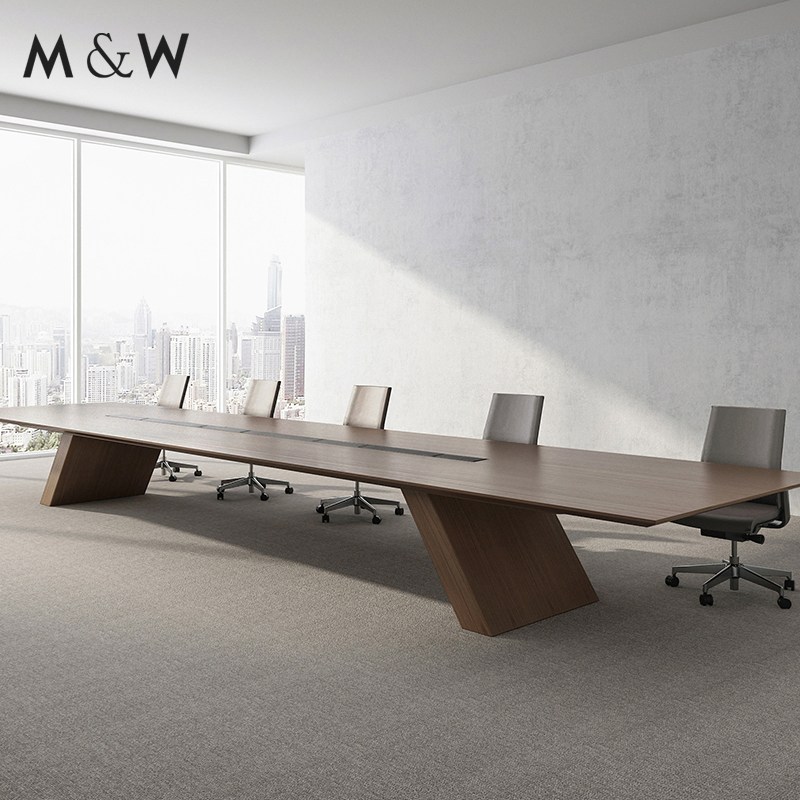 M&W Office Furniture Movable 20 Person Modern Office Boardroom Veneer Meeting Conference Table
