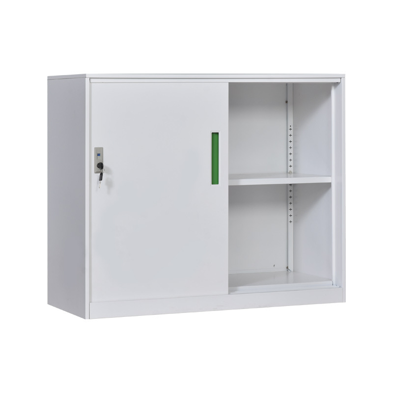 Steel Filing Cabinet Glass Sliding Door Lockable Office Storage Cupboard Adjustable Shelves Heavy Duty Metal Cabinet
