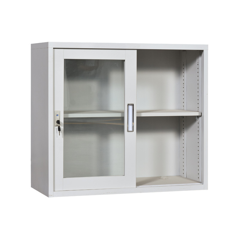 Steel Filing Cabinet Glass Sliding Door Lockable Office Storage Cupboard Adjustable Shelves Heavy Duty Metal Cabinet