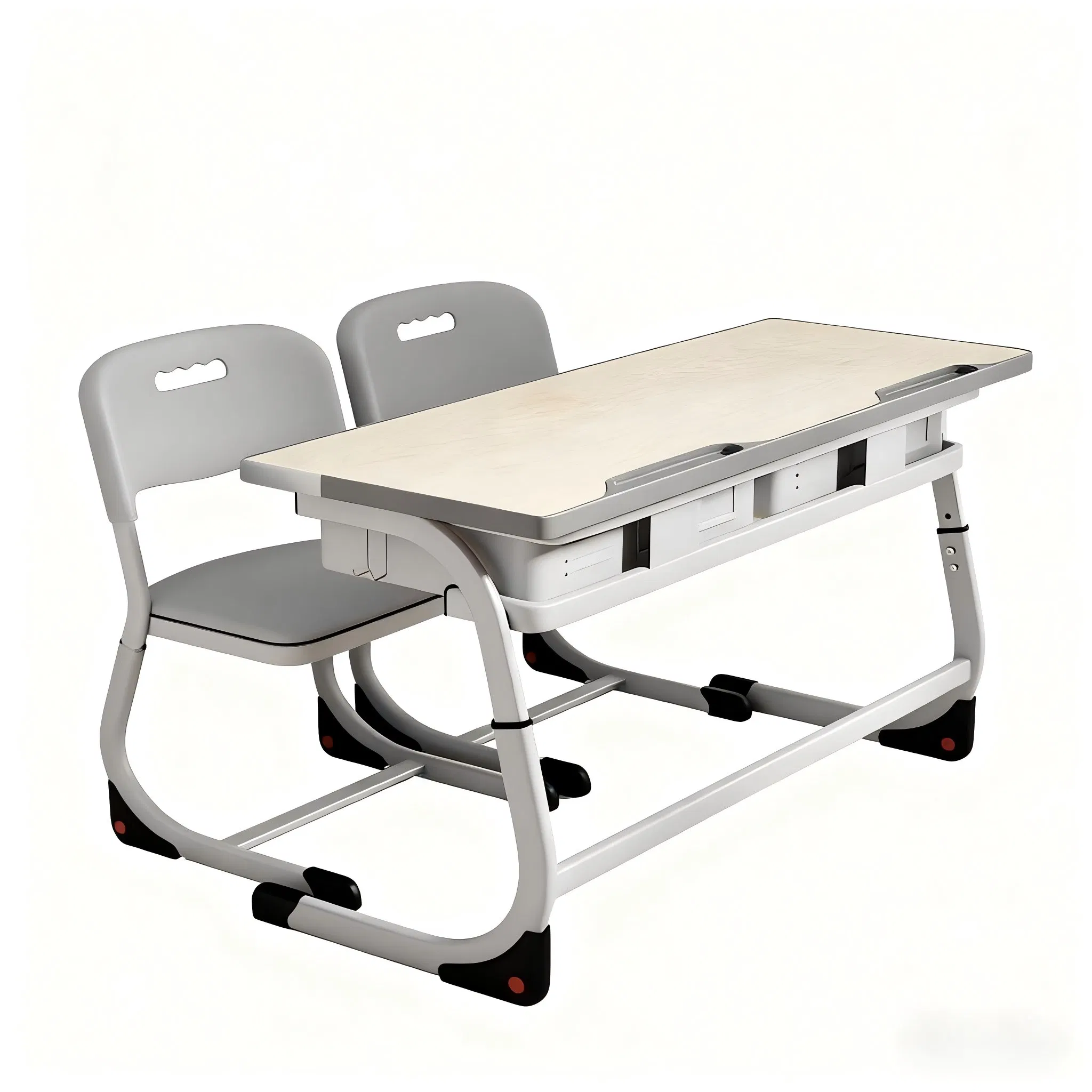 Customizable Two Person Height Adjustable School Classroom Dual Double Student Table Desk with Attached Seats