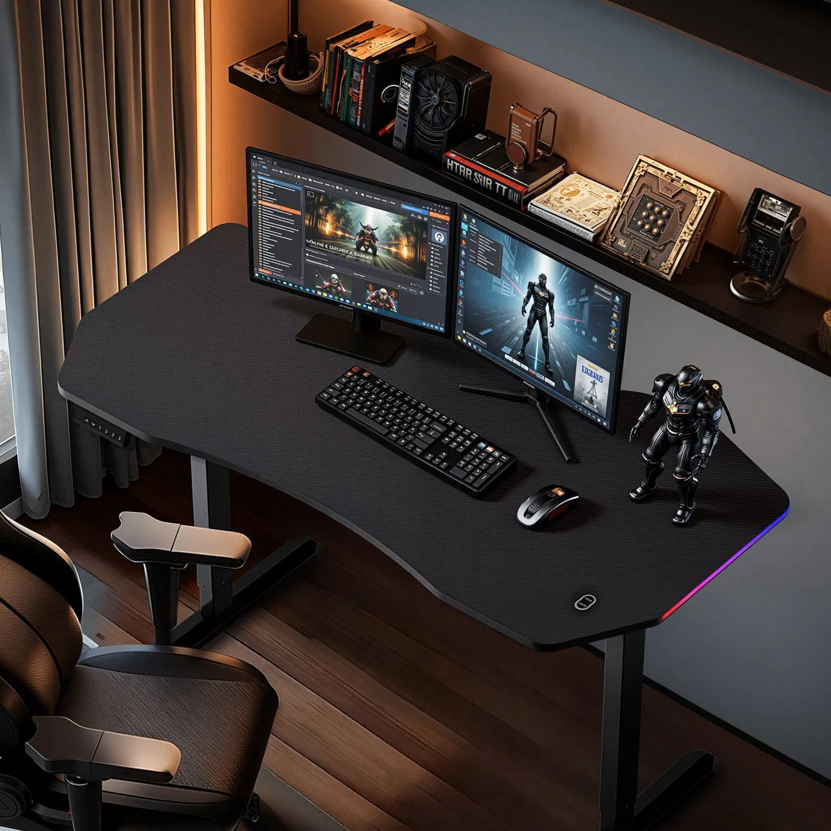 Prorials Luxury Ergonomic Electric Height Adjustable Gaming Standing Desk with LED Light