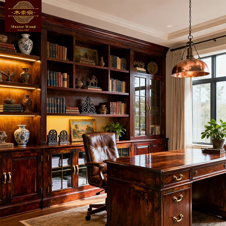 Whole House Customization Heritage Farmhouse Floor-to-Ceiling Warm Ambient Lighting Hidden Compartments for Private Office - Custom Bookcase