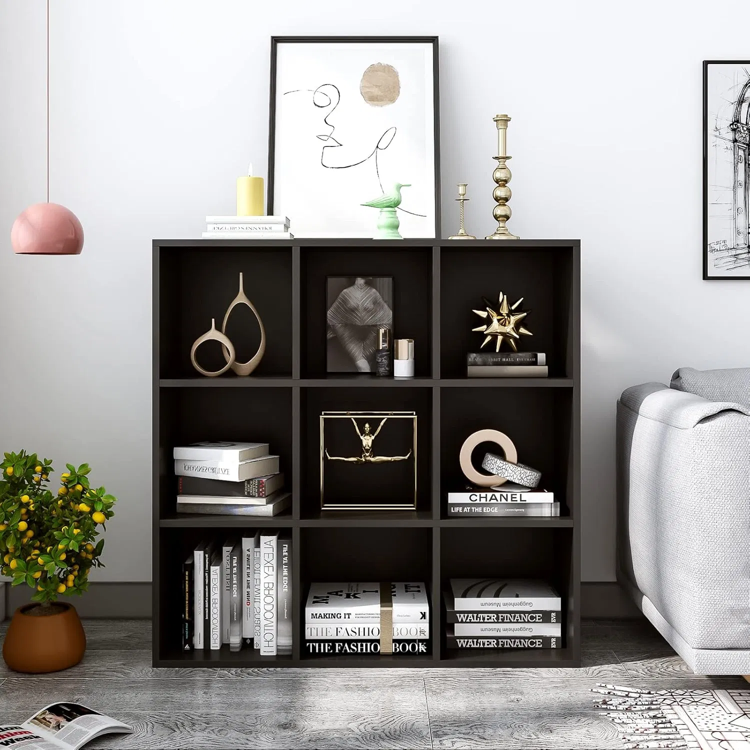 Customized Black Cabinet, Grid Cabinet, Floor-Standing Storage Cabinet, Record Cabinet, Freely Combinable Cabinet, Bookcase, Office Storage Cabinet