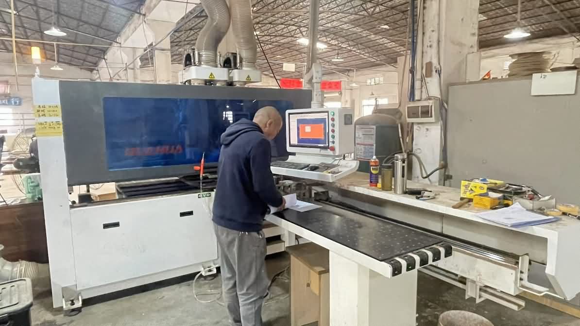 CNC drilling process for precise hole placement in office furniture components