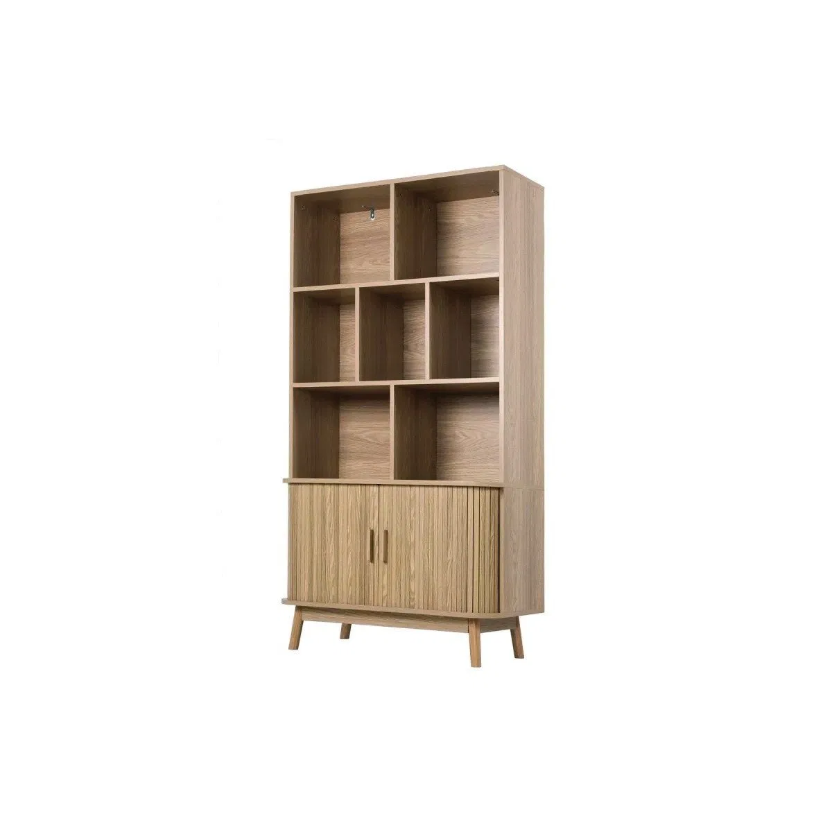 Minimalist Solid Wood Display Storage Bookcase with Two Panel Doors &amp; Clean Lines for Modern Home Library or Office Space
