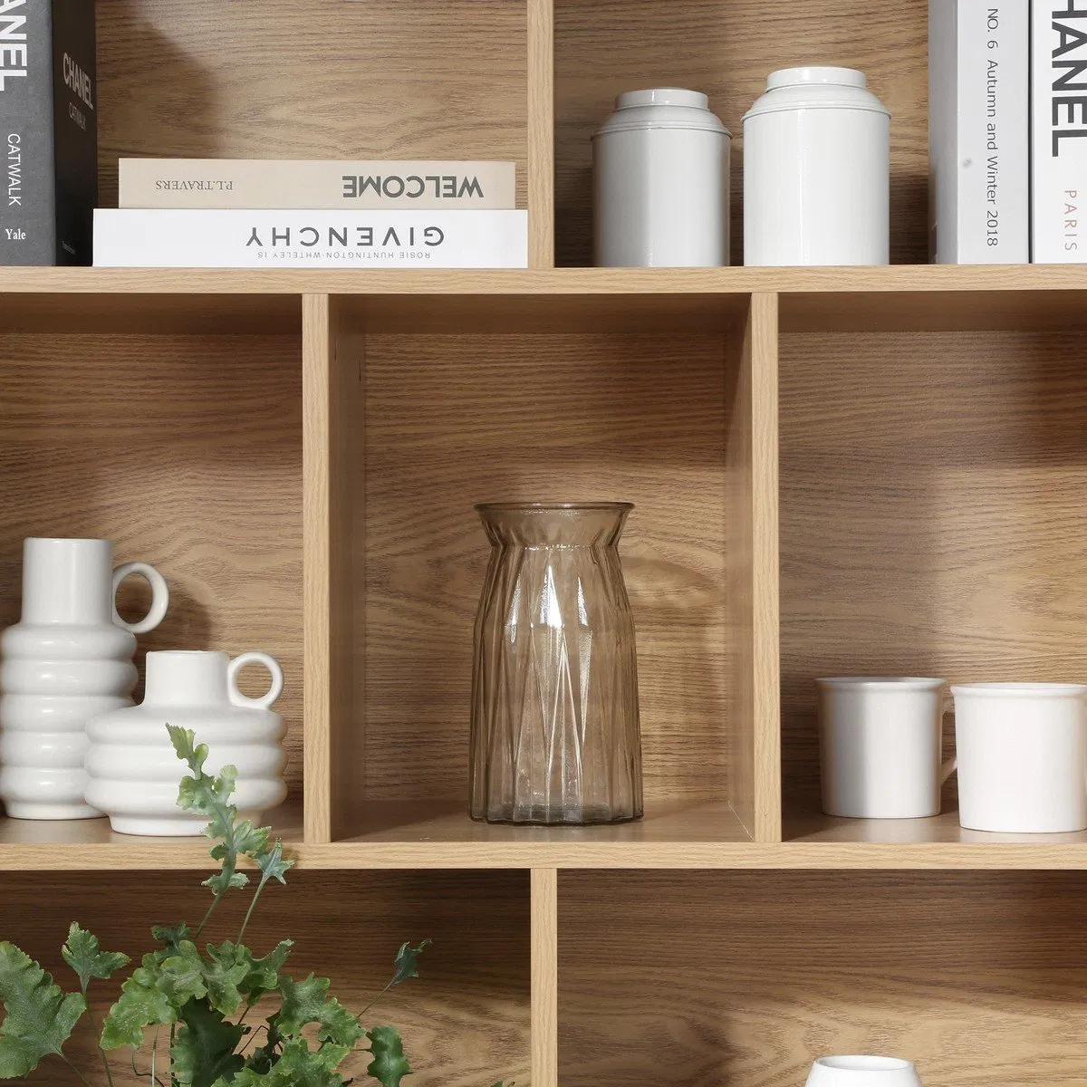 Minimalist Solid Wood Display Storage Bookcase with Two Panel Doors &amp; Clean Lines for Modern Home Library or Office Space