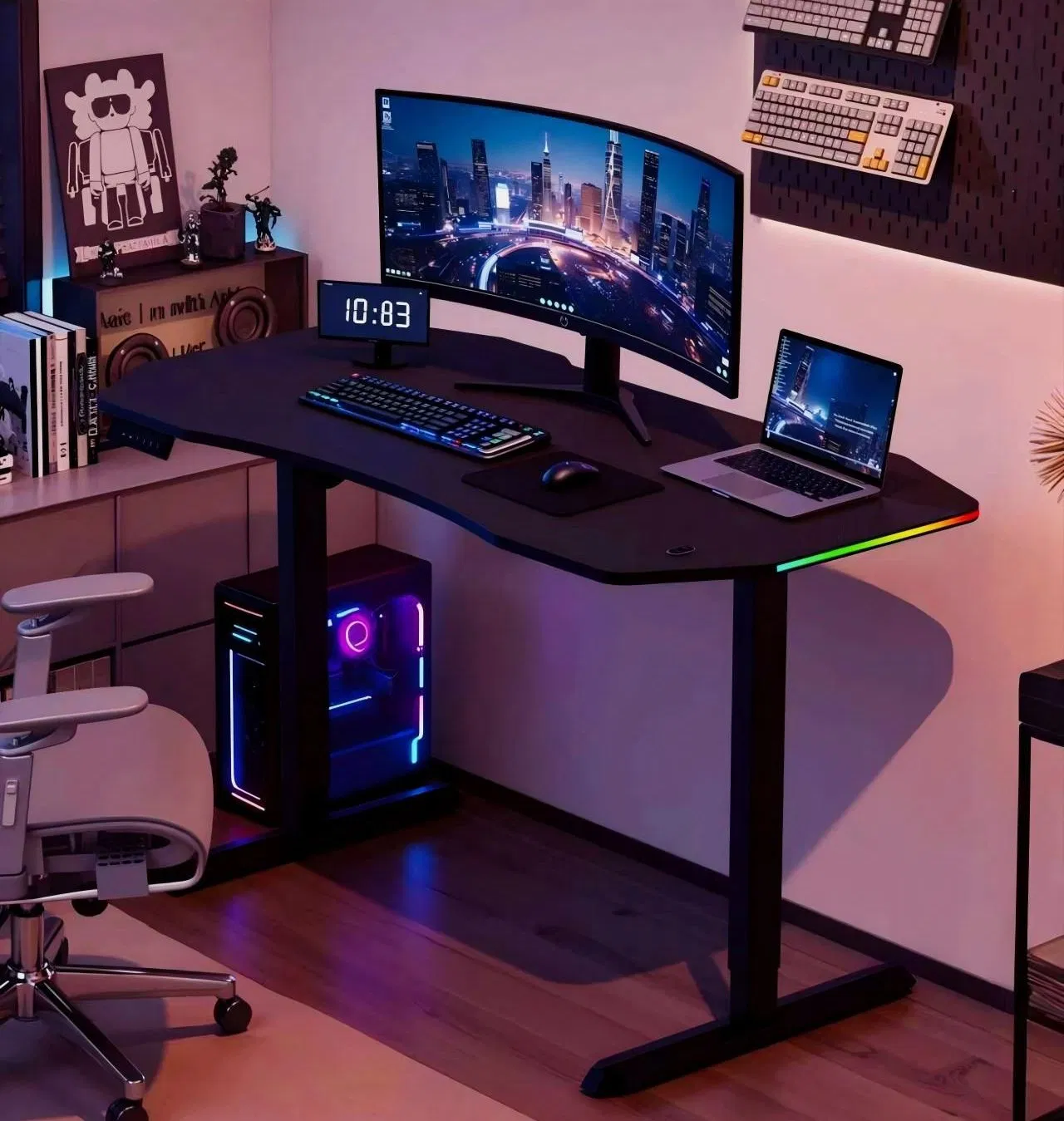 Prorials Luxury Ergonomic Electric Height Adjustable Gaming Standing Desk with LED Light