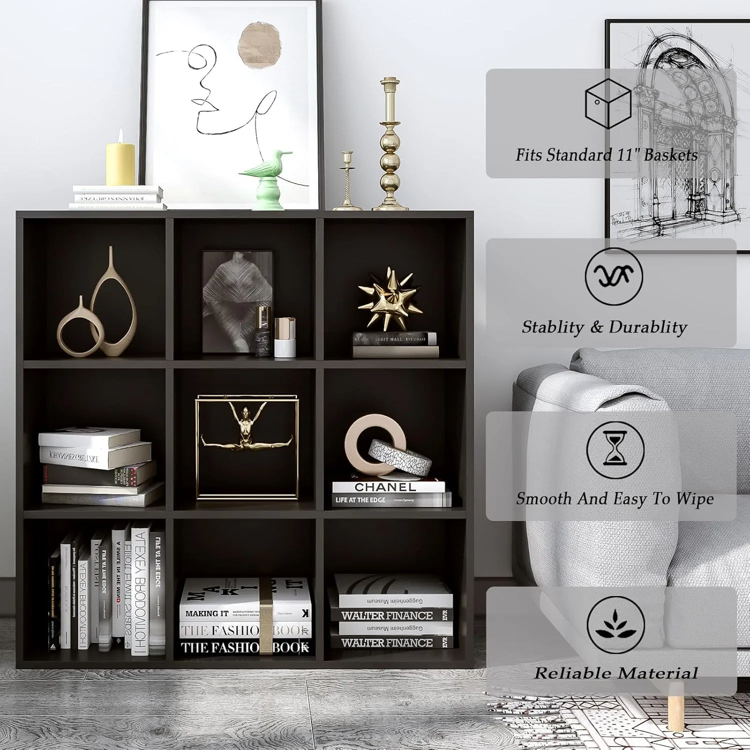 Customized Black Cabinet, Grid Cabinet, Floor-Standing Storage Cabinet, Record Cabinet, Freely Combinable Cabinet, Bookcase, Office Storage Cabinet