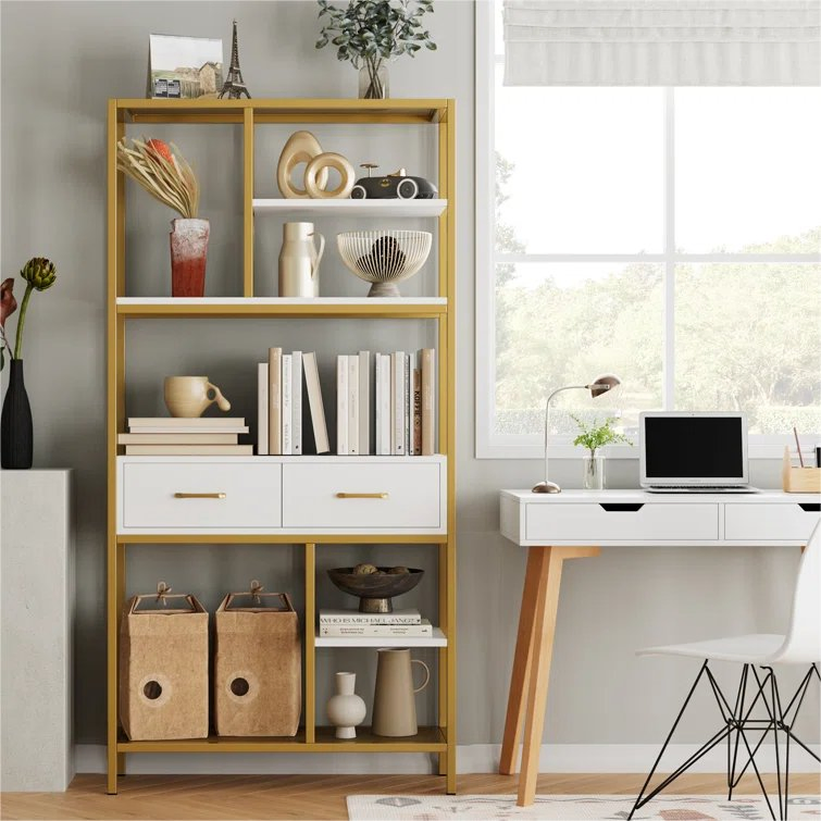 Home Living Room Office Modular Storage Shelves Modern Luxury Bookshelf Bookcase with 2 Drawers