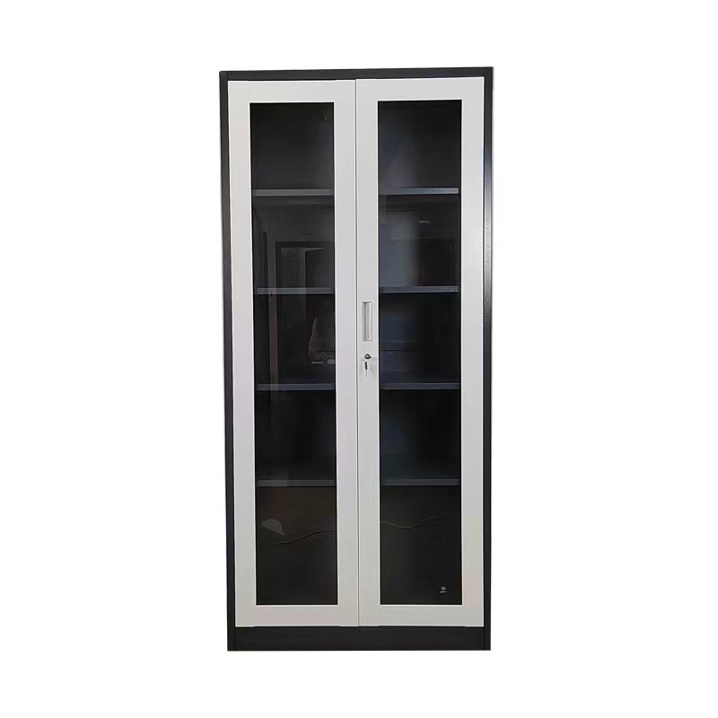 Steel Glass Door Bookcase Metal Storage Shelving for Office Document Display