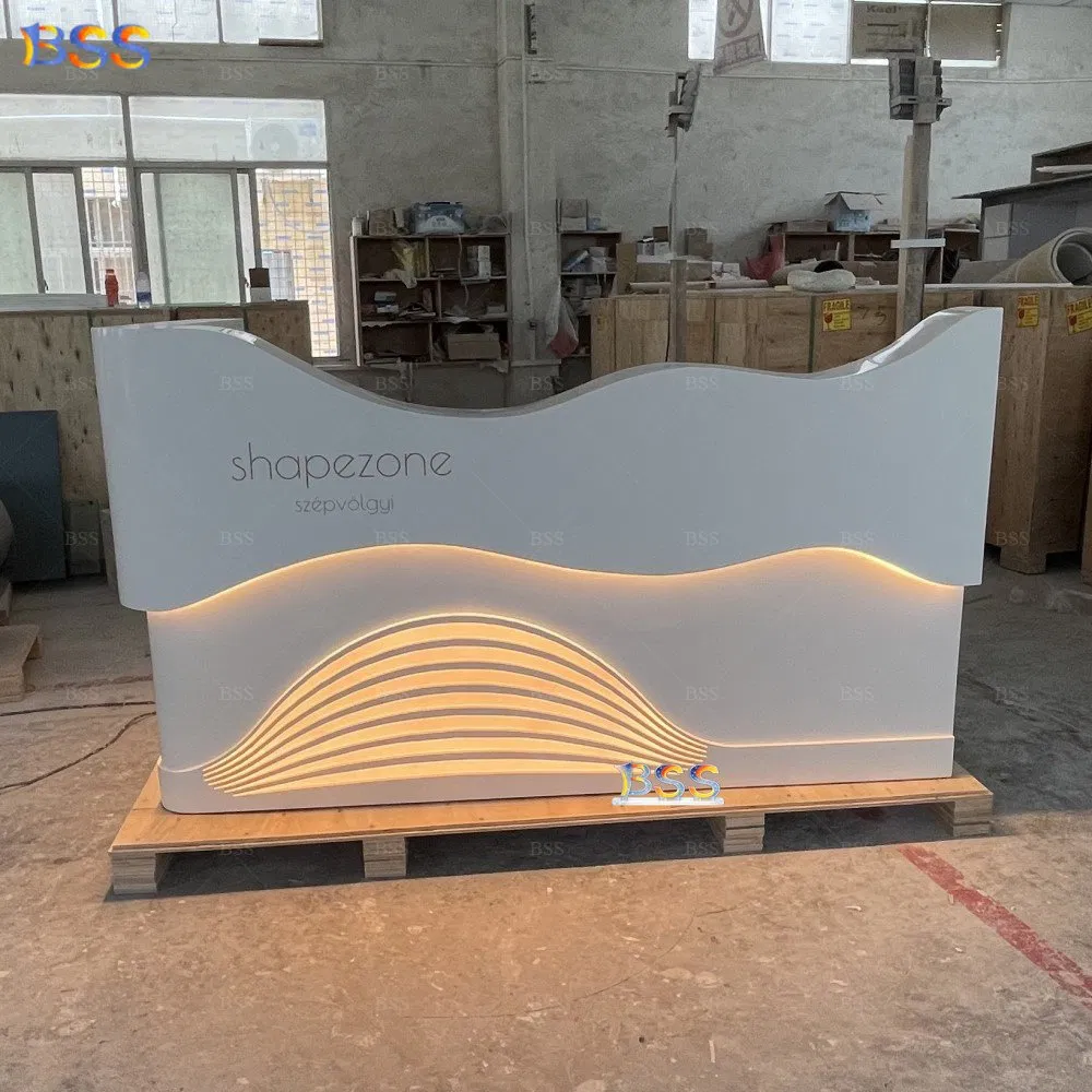LED Reception Desk for Beauty Salon Customized High Quality Solid Surface Commercial Beauty Clinic SPA Receptionist Front Desk