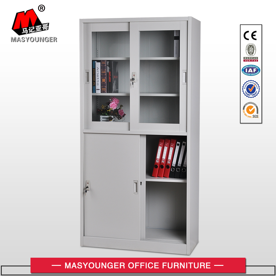 Modern Sliding Door Metal Storage Cupboard with Two Shelves
