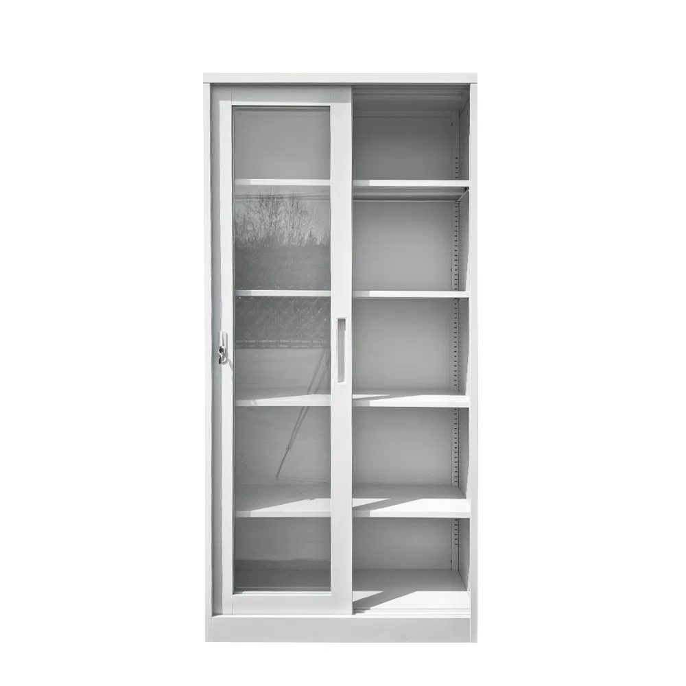 2 Door Glass Sliding Door Steel Filing Cabinet Lockable Metal Office Storage Cabinet with Adjustable Shelves