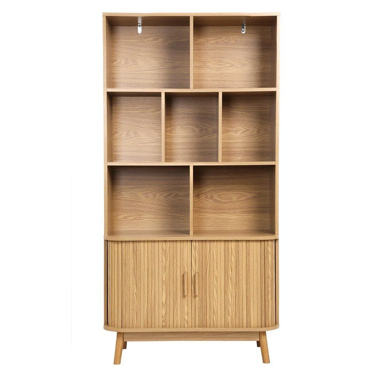Minimalist Solid Wood Display Storage Bookcase with Two Panel Doors &amp; Clean Lines for Modern Home Library or Office Space