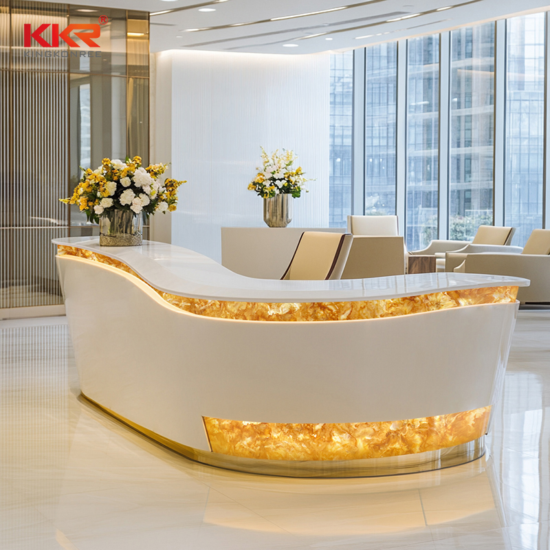 Small Beauty Salon Reception Desk White Gloss L Shape Round Oval Custom Information Front Table