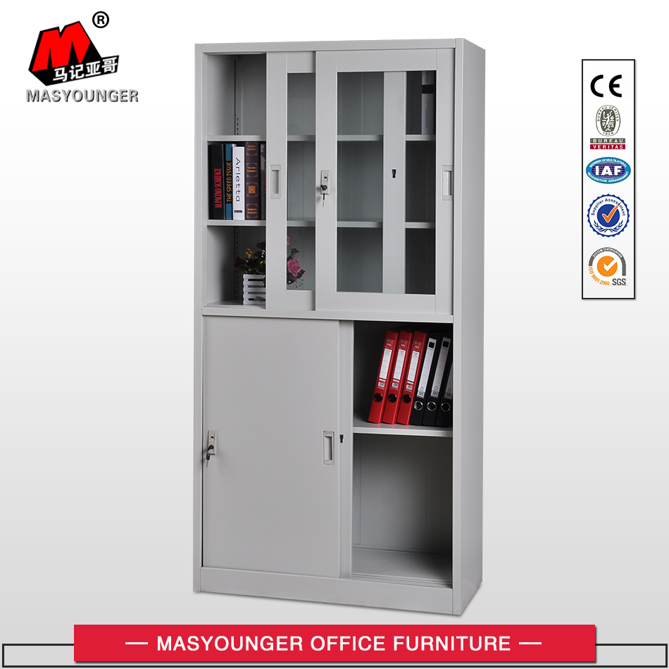 Modern Sliding Door Metal Storage Cupboard with Two Shelves