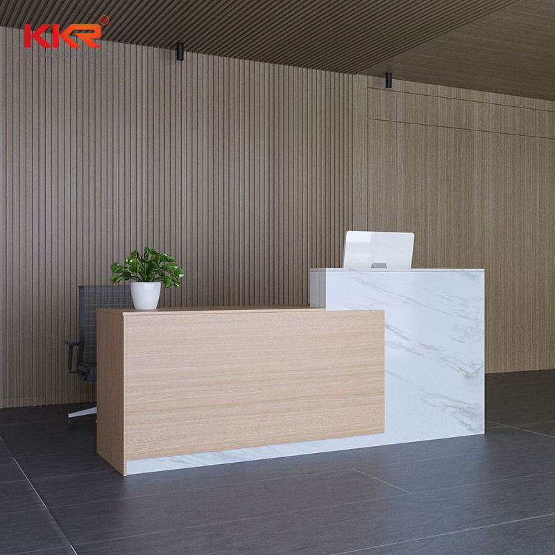 Small Beauty Salon Reception Desk White Gloss L Shape Round Oval Custom Information Front Table