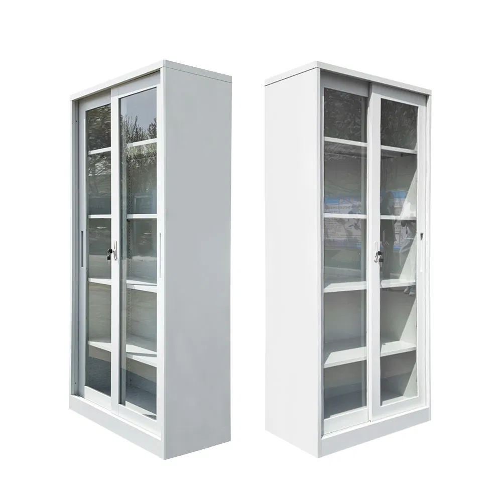 2 Door Glass Sliding Door Steel Filing Cabinet Lockable Metal Office Storage Cabinet with Adjustable Shelves