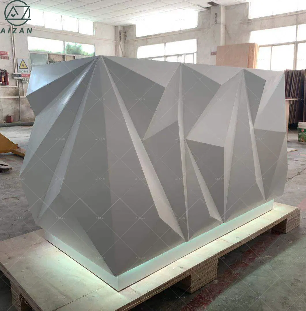 Solid Surface Top Information Counter Diamond Shape Front Desk White Reception Desk for Salon