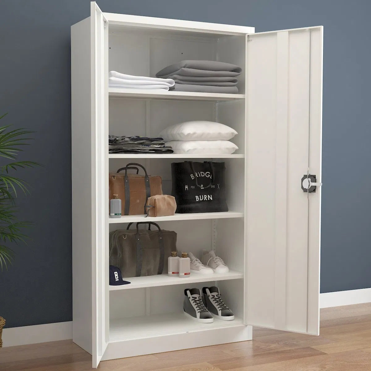 Steel Storage Cupboard with Lockable Doors Adjustable Shelves 2 Door Steel Cupboard