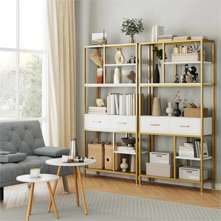 Home Living Room Office Modular Storage Shelves Modern Luxury Bookshelf Bookcase with 2 Drawers