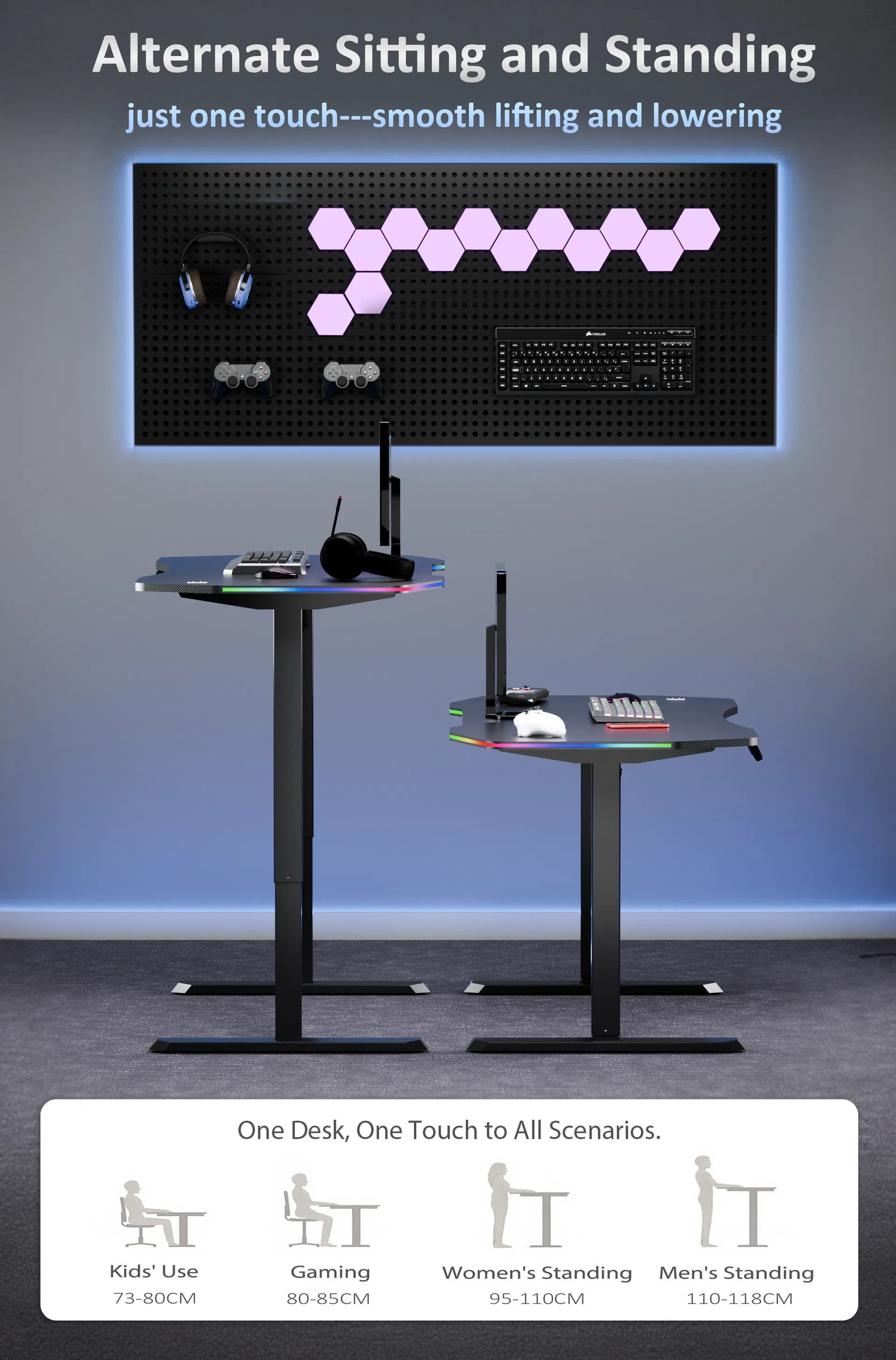 Height Adjustable Gaming Desk