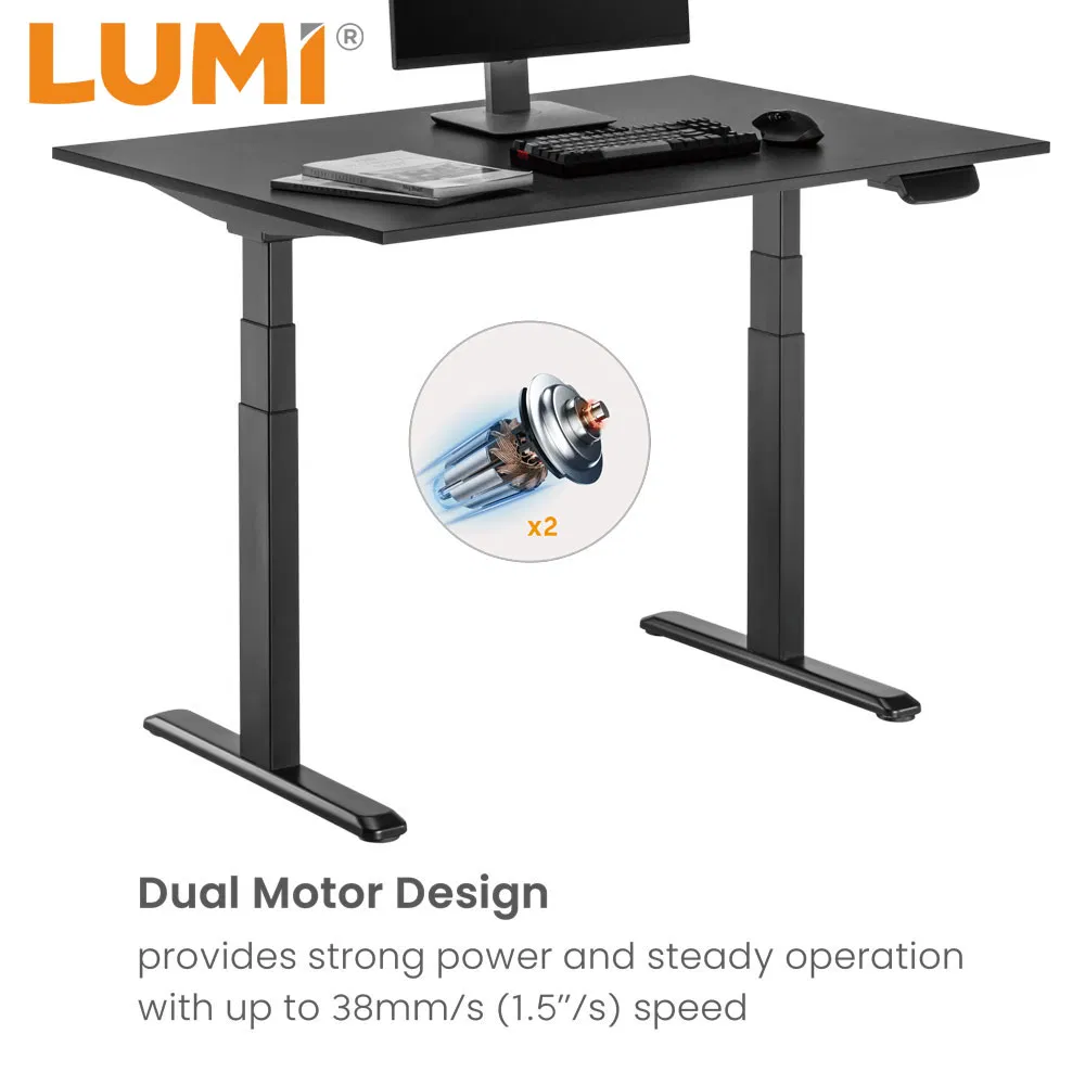 China Manufacture Wholesale Office Motorized Computer Ergonomic Stand up Down Black Memory Controller Height Adjustable Dual Motor Electric Sit Standing Desk