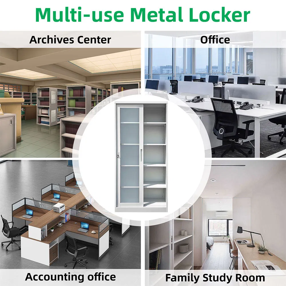 2 Door Glass Sliding Door Steel Filing Cabinet Lockable Metal Office Storage Cabinet with Adjustable Shelves