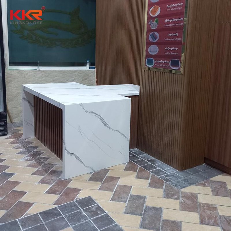 Small Beauty Salon Reception Desk White Gloss L Shape Round Oval Custom Information Front Table
