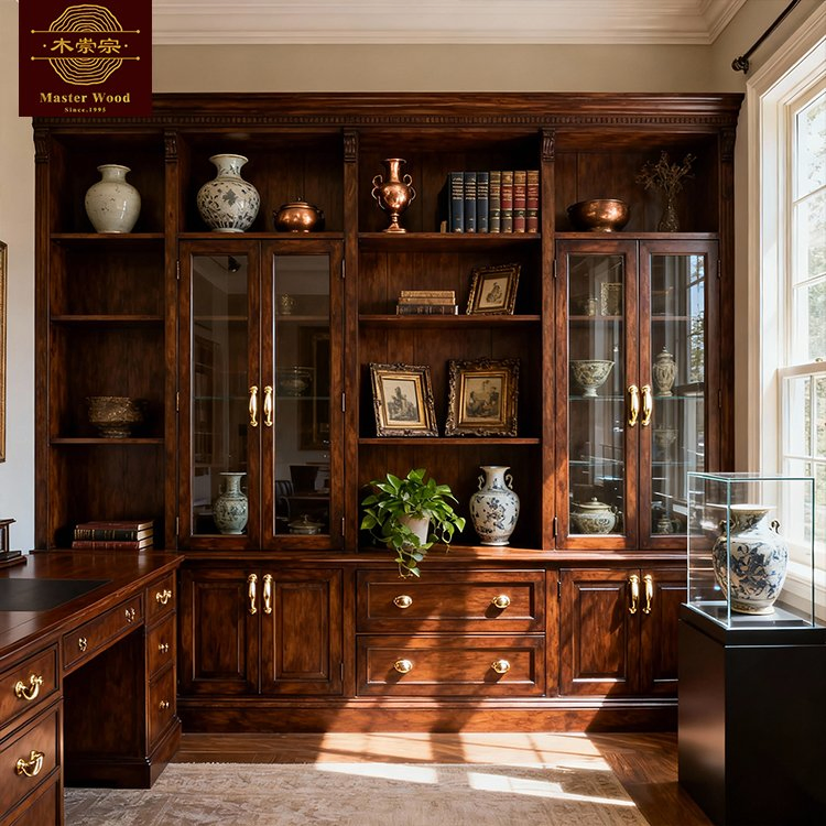 Whole House Customization Heritage Farmhouse Floor-to-Ceiling Warm Ambient Lighting Hidden Compartments for Private Office - Custom Bookcase