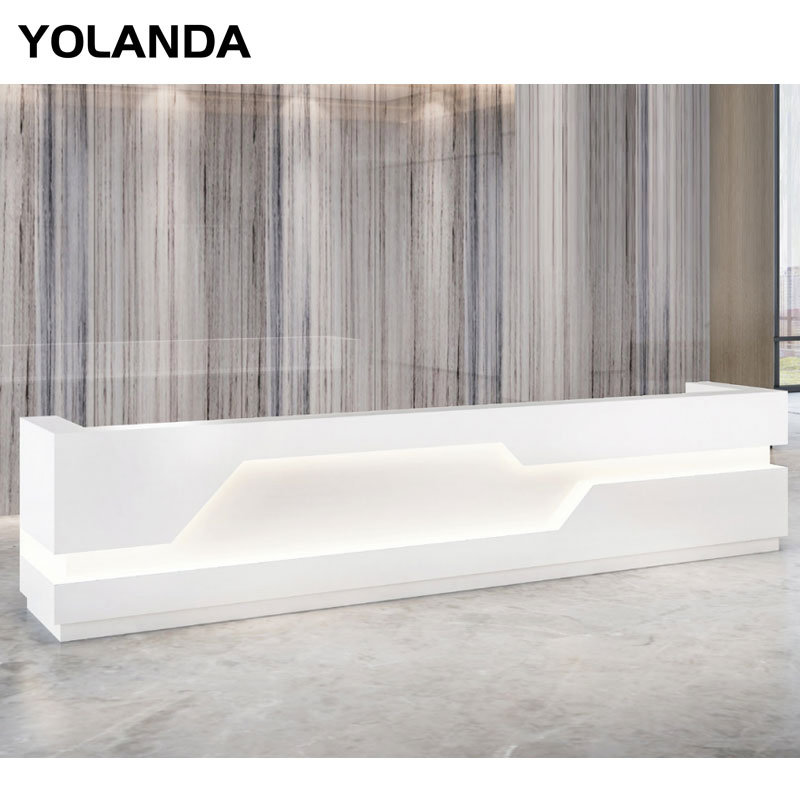 Yolanda Simple Boutique Reception Table Commercial Office Furniture Wooden Front Desk Bar Counter Lobby Reception Desk Walnut