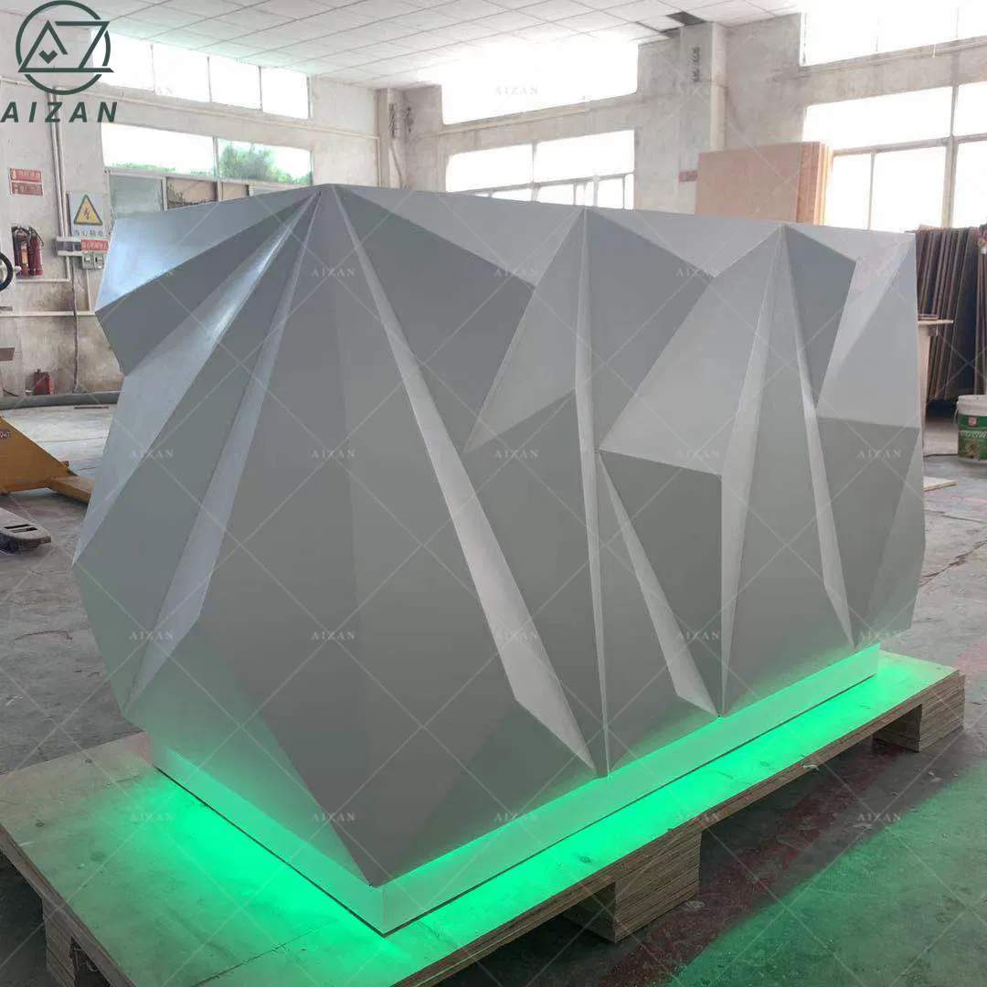 Solid Surface Top Information Counter Diamond Shape Front Desk White Reception Desk for Salon