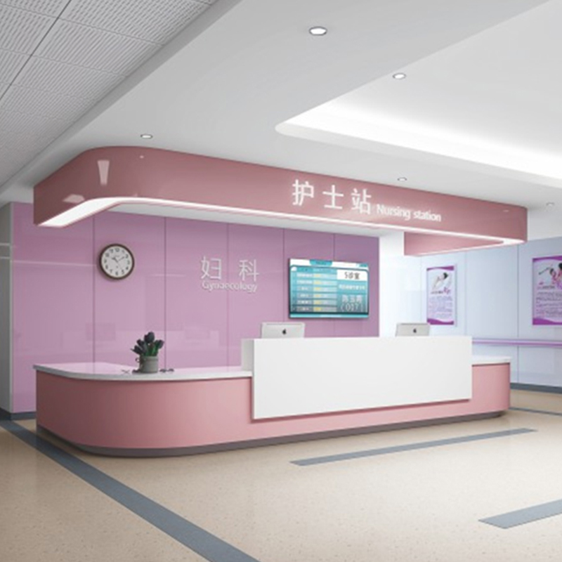 Furniture Manufacturer Provides Tandard Dimension Salon Pink Furniture Reception Desk for Hospital Pediatric Obstetrics and Gynecology