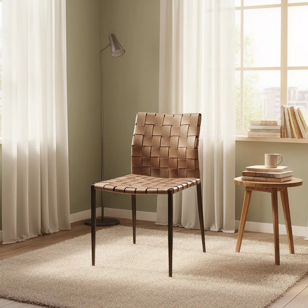 Managerial Leather Office Chair with Wood Accents and Plush Cushioning