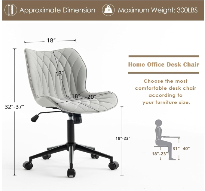 Armless Desk Chair Comfy Office Chair with Wheels Home Ergonomic Task Chair