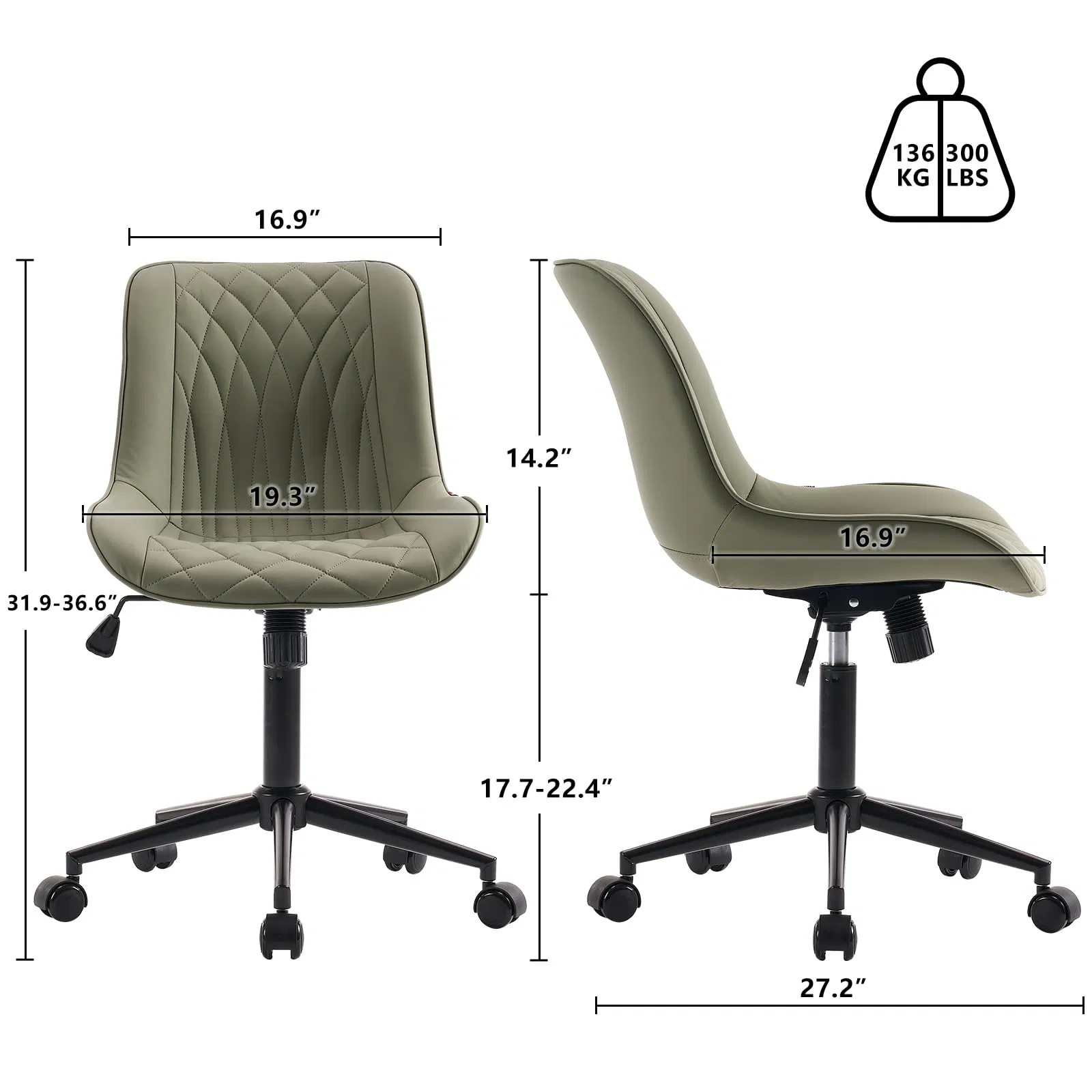 Armless Office Chair Swivel Rolling Task Chair