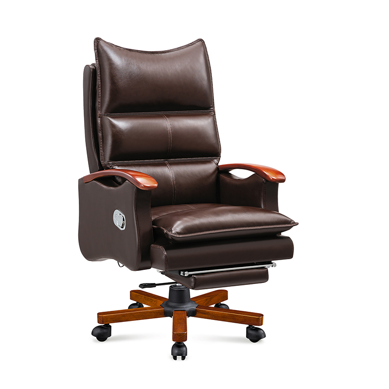 High Back Executive Managerial Cow Leather Boss Chair with Footrest, 170° Reclining Computer Chair