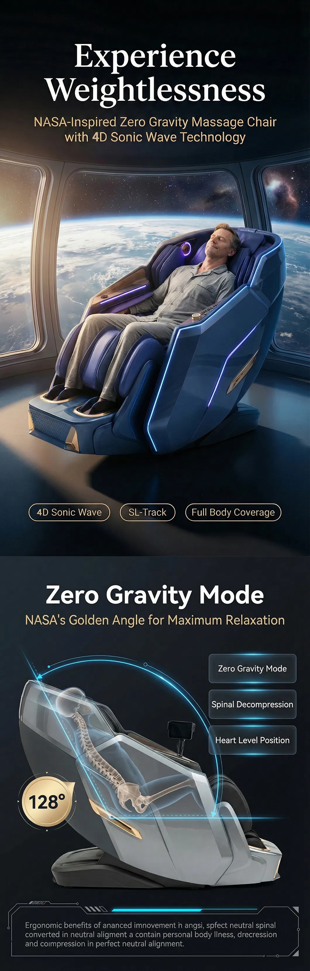 Zero Gravity Massage Chair SL Track 4D Manipulator Full Body Airbags Heating Ergonomic Support