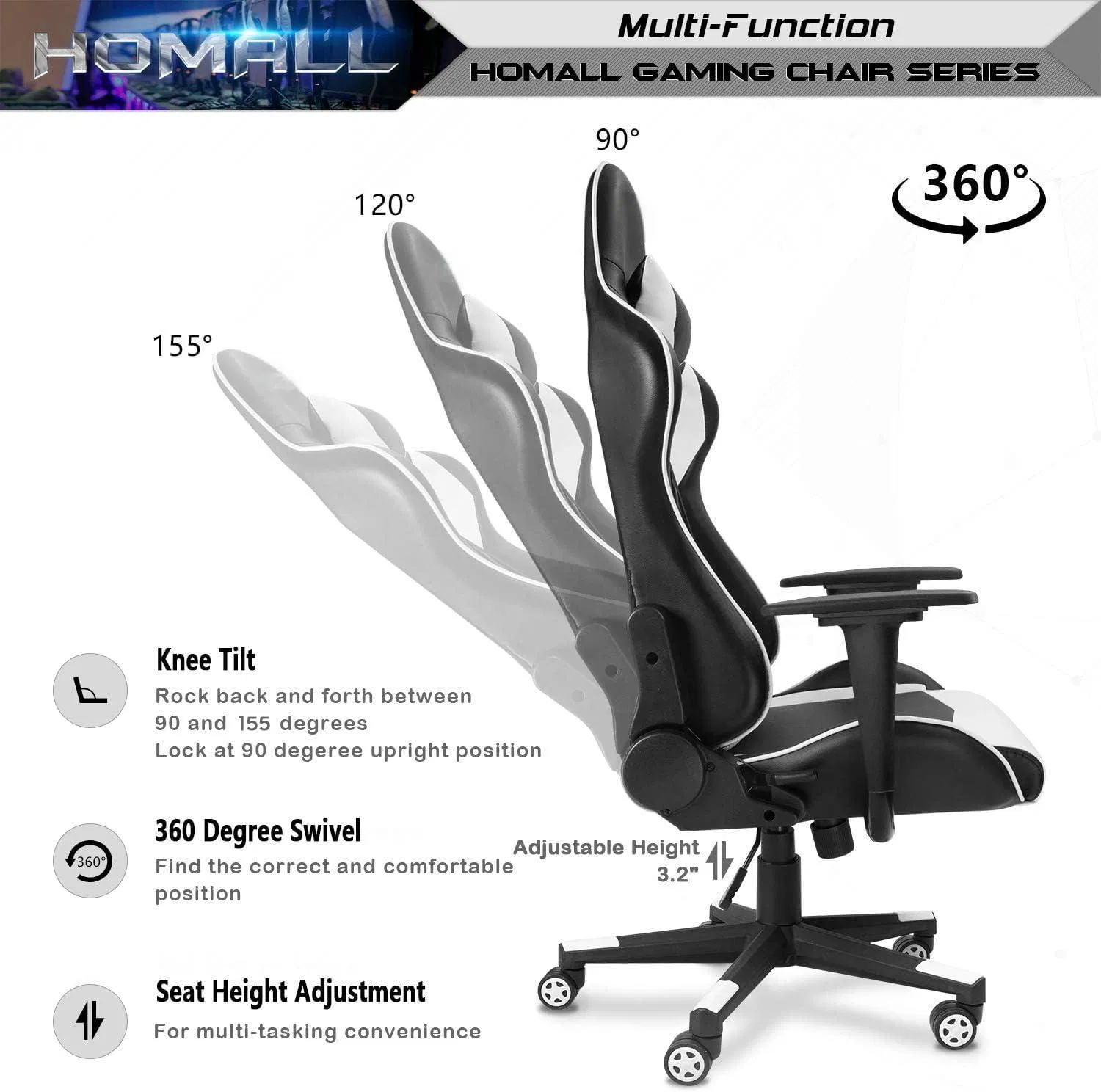 Ergonomic Adjustable Swivel Task Gaming Chair with Headrest and Lumbar Support