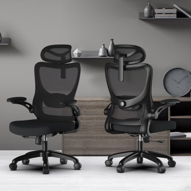 Ergonomic Breathable Mesh Gaming Computer Desk Chair with Headrest and Flip-up Arms