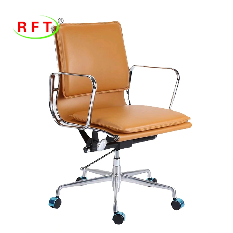 Luxury Brown PU Genuine Leather Ergonomic Swivel Manager Conference Table Chair