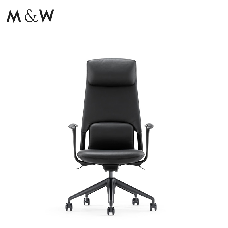 M&W Classic Certified Swivel Black PU Leather Big and Tall Office Executive Boss High Back Headrest Executive Chair