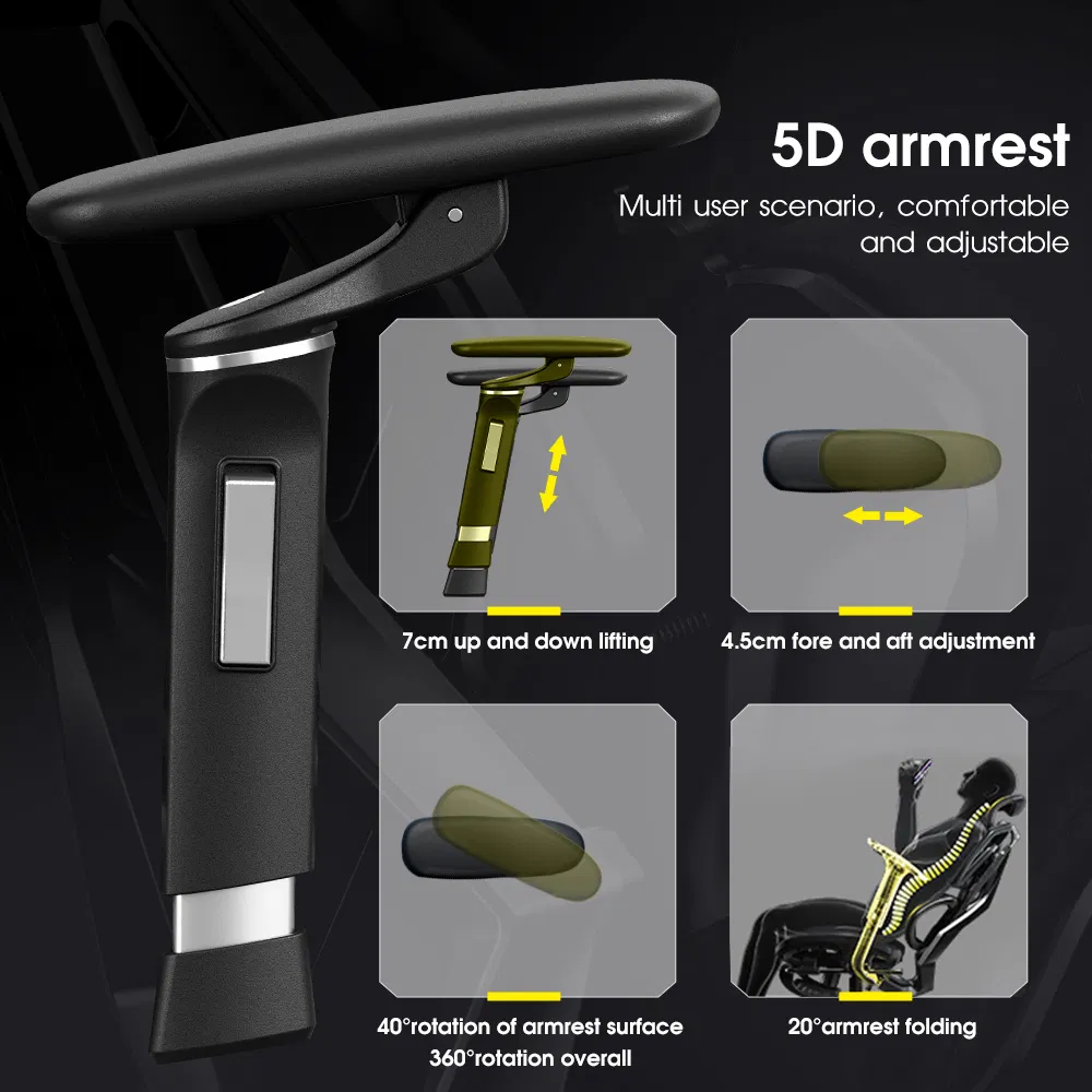 Big Tall Gaming Chair Adjustable Ergonomic 5D Armrest Black Executive Style Nylon Swivel Sillas Gamer Revolving Chair