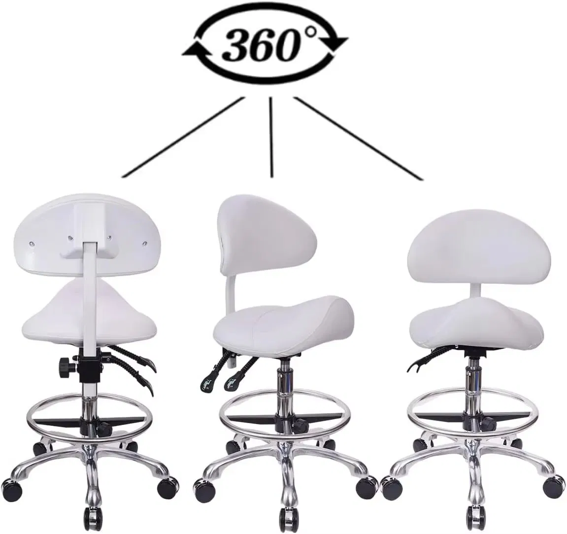 Hot Sale Saddle Stool Chair with Backrest with Foot Ring Rolling Chair