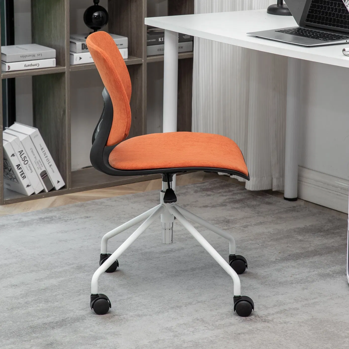 Armless Home Office Desk Chair Height Adjustable Computer Task with 360° Swivel Rolling Wheels for Small Space