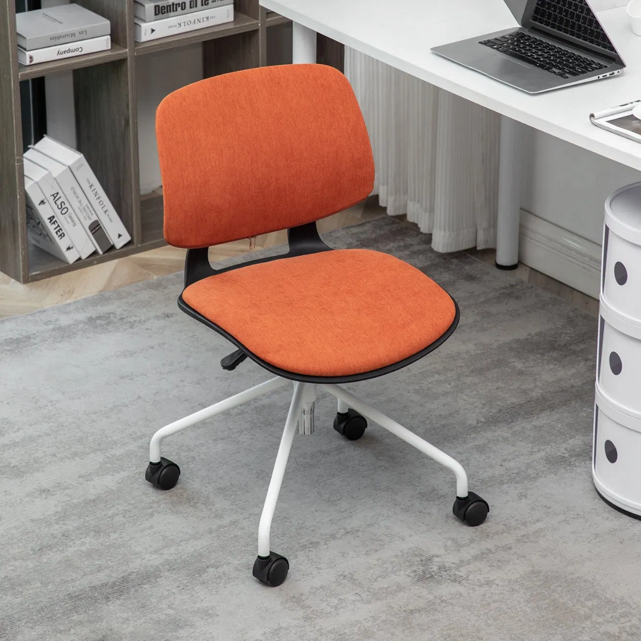 Armless Home Office Desk Chair Height Adjustable Computer Task with 360° Swivel Rolling Wheels for Small Space