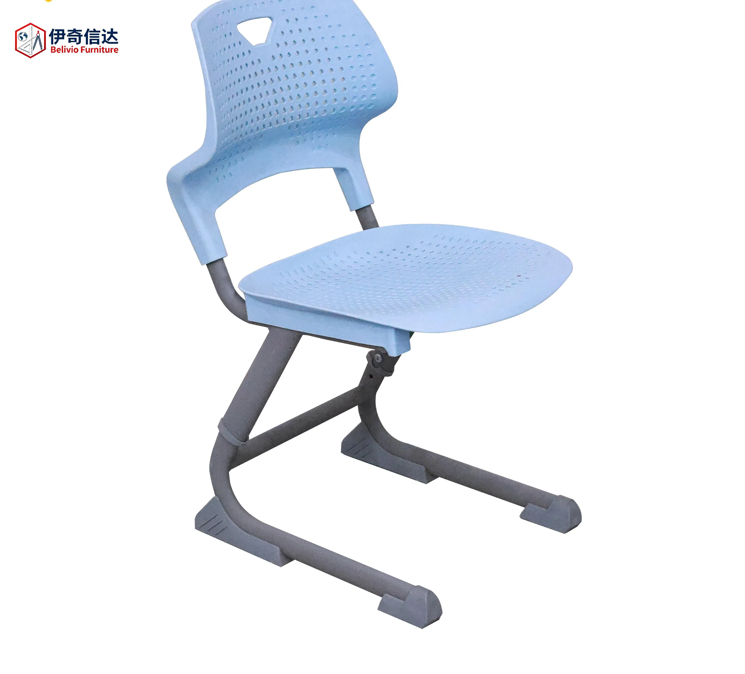Single School Desk and Chair Set with Breathable Plastic Seat &amp; Book Basket for Classroom Use